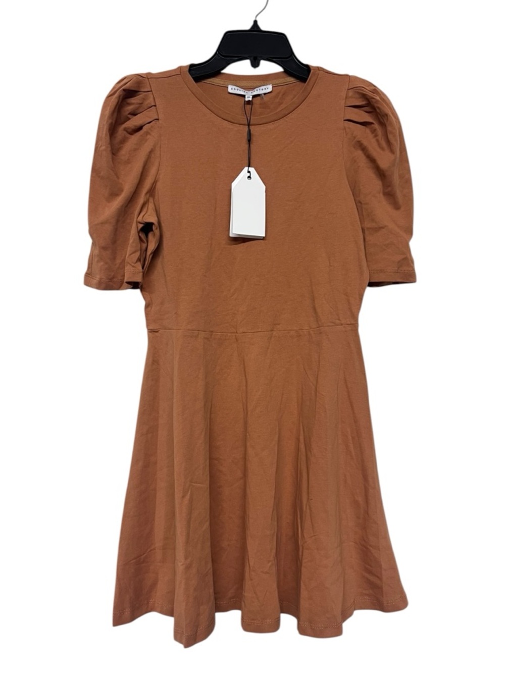 New English Factory Puff Sleeve A-Line Dress in Burnt Orange